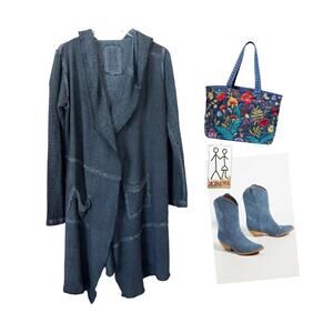 PETE & GRETA JOHNNY WAS JACKETS & TOPS GRAY HOODED CARDIGAN DUSTER JACKET SZ S